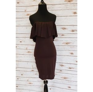 MILENA LILLY Brown Strapless Party Dress Small